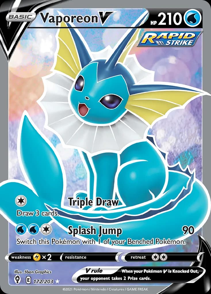 Vaporeon V card front, Evolving Skies 172/203
