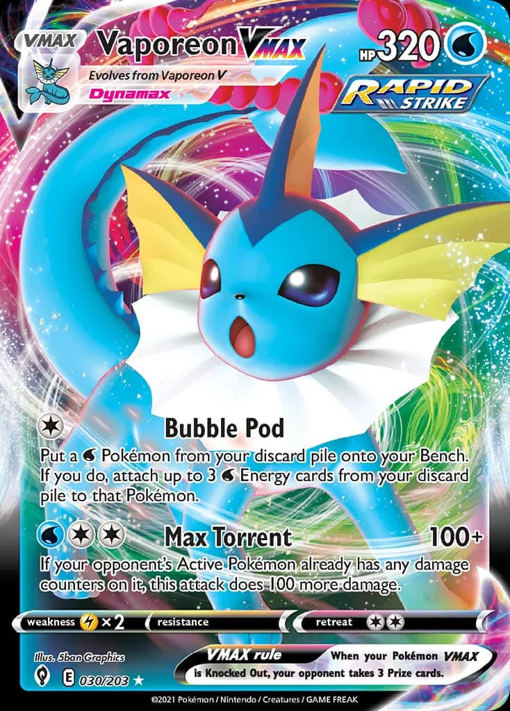 Vaporeon VMAX card front, Evolving Skies 30/203