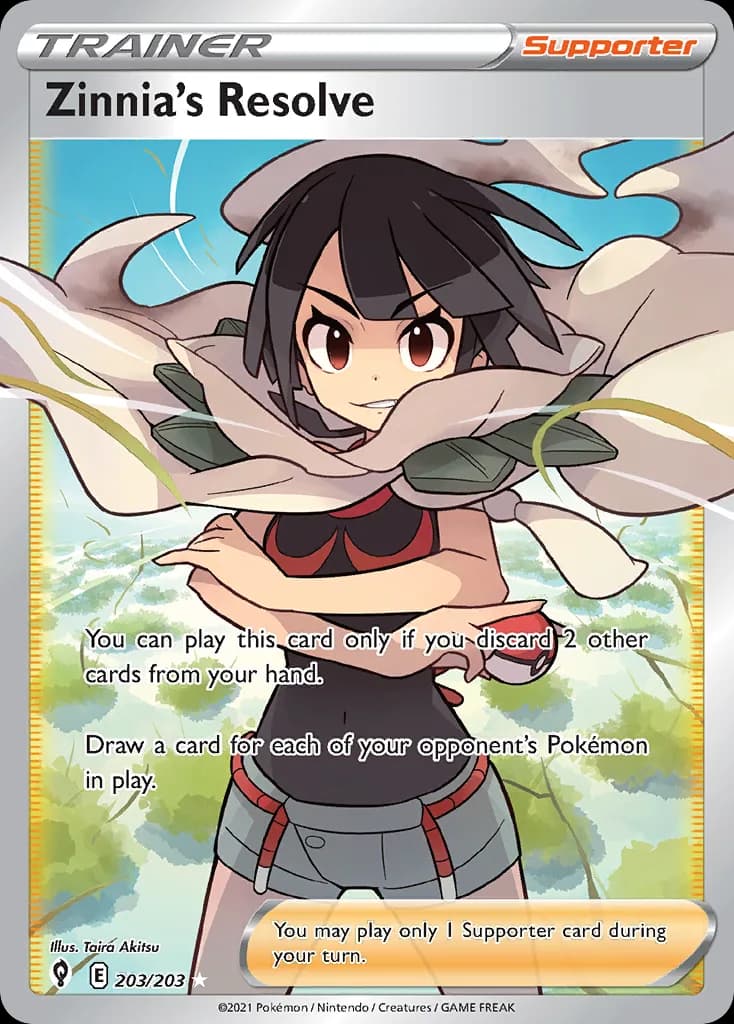 Evolving Skies Zinnia's Resolve card front, 203/203