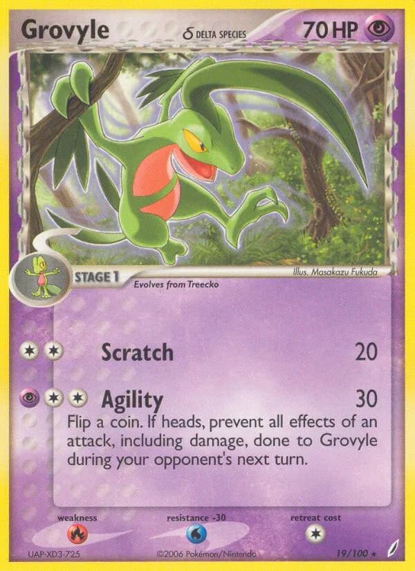 Grovyle δ card front, EX Crystal Guardians 19/100