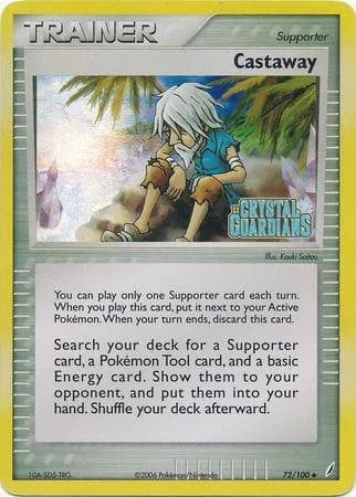 Castaway reverse holo card front, EX Crystal Guardians 72/100