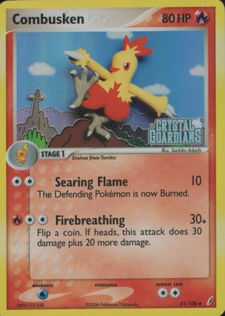 Combusken reverse holo card front, EX Crystal Guardians 31/100