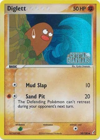 Diglett reverse holo card front, EX Crystal Guardians 50/100