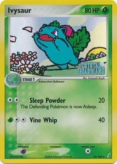 Ivysaur reverse holo card front, EX Crystal Guardians 34/100