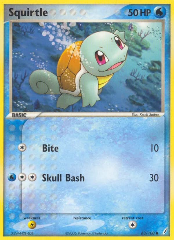 Squirtle card front, EX Crystal Guardians 63/100