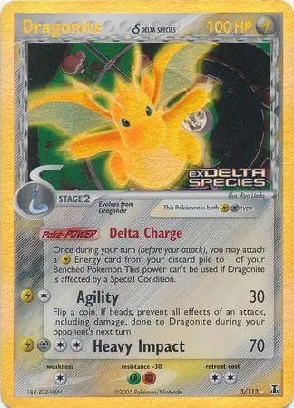 Dragonite δ reverse holo card front, EX Delta Species 3/113