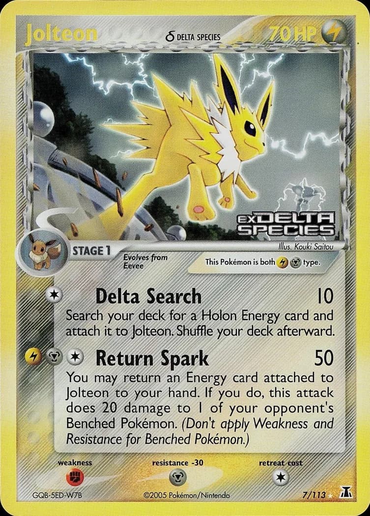 Jolteon δ reverse holo card front, EX Delta Species 7/113