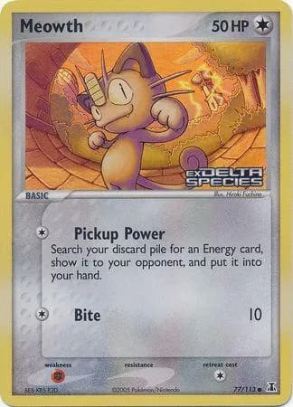 Meowth reverse holo card front, EX Delta Species 77/113