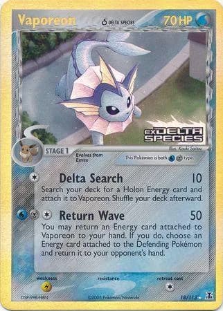 Vaporeon δ reverse holo card front, EX Delta Species 18/113