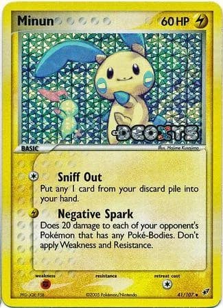 Minun reverse holo card front, EX Deoxys 41/107