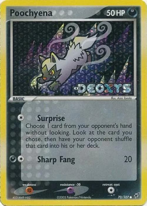 Poochyena reverse holo card front, EX Deoxys 70/107