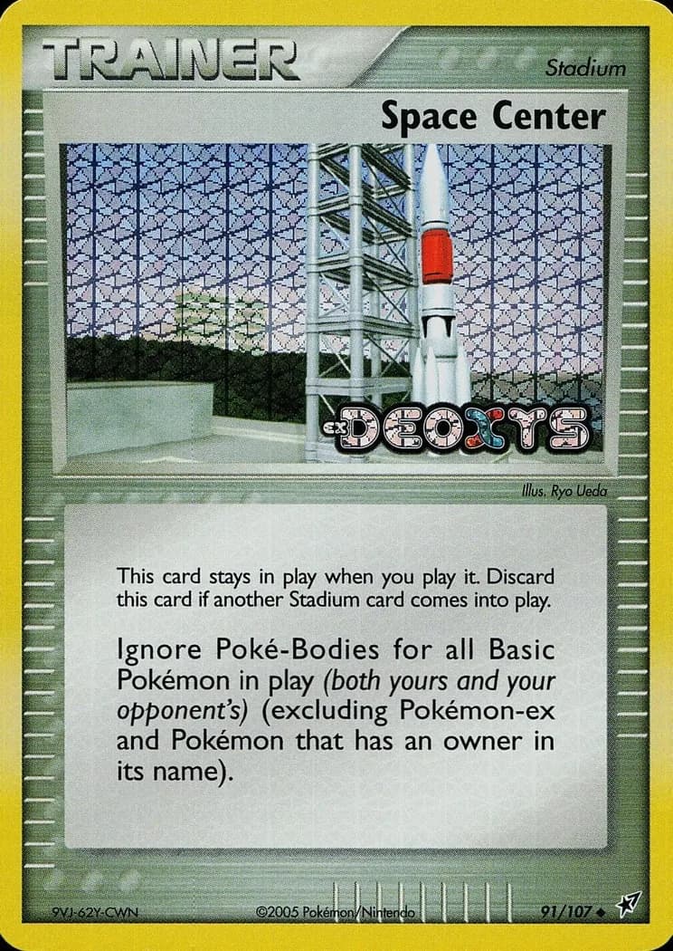 Space Center reverse holo card front, EX Deoxys 91/107