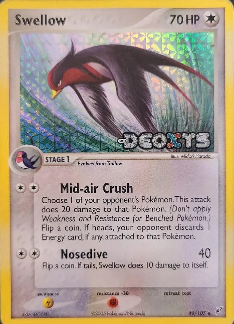 Swellow reverse holo card front, EX Deoxys 49/107