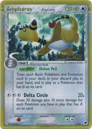 Ampharos δ reverse holo card front, EX Dragon Frontiers 1/101
