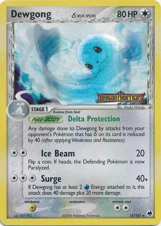 Dewgong δ reverse holo card front, EX Dragon Frontiers 15/101