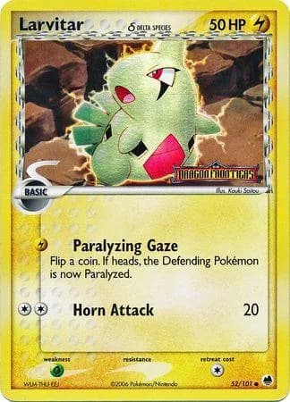 Larvitar δ reverse holo card front, EX Dragon Frontiers 52/101