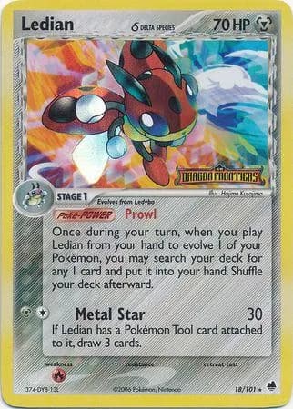 Ledian δ reverse holo card front, EX Dragon Frontiers 18/101
