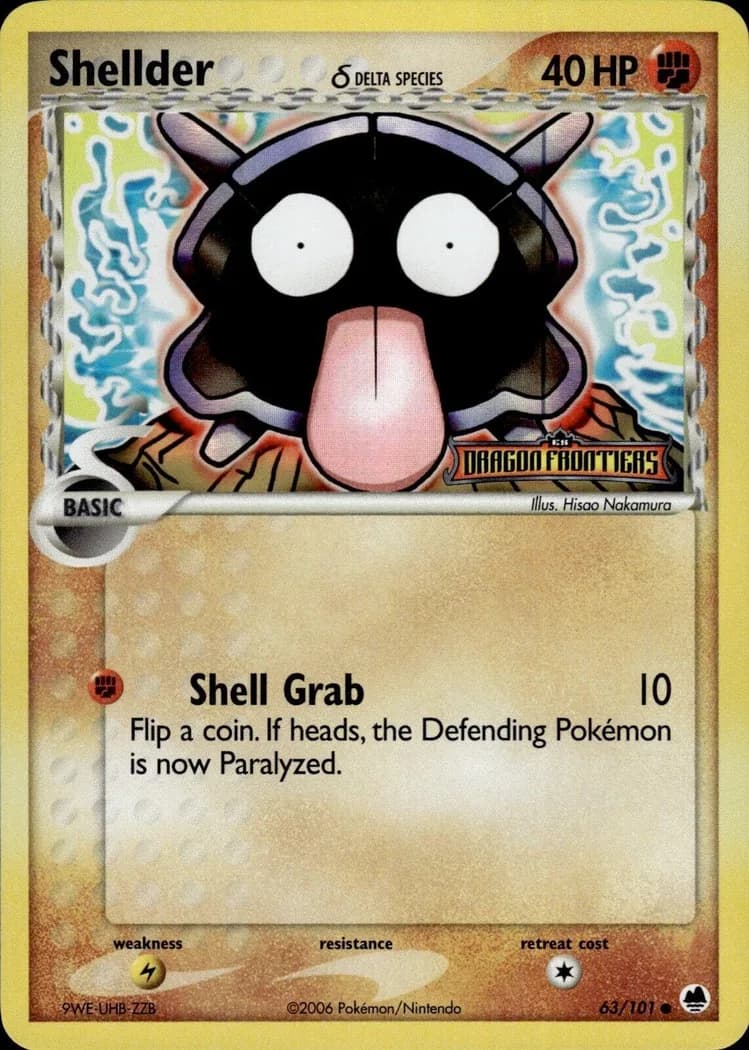 Shellder δ reverse holo card front, EX Dragon Frontiers 63/101