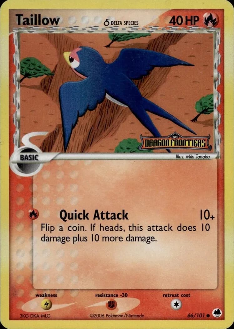 Taillow δ reverse holo card front, EX Dragon Frontiers 66/101