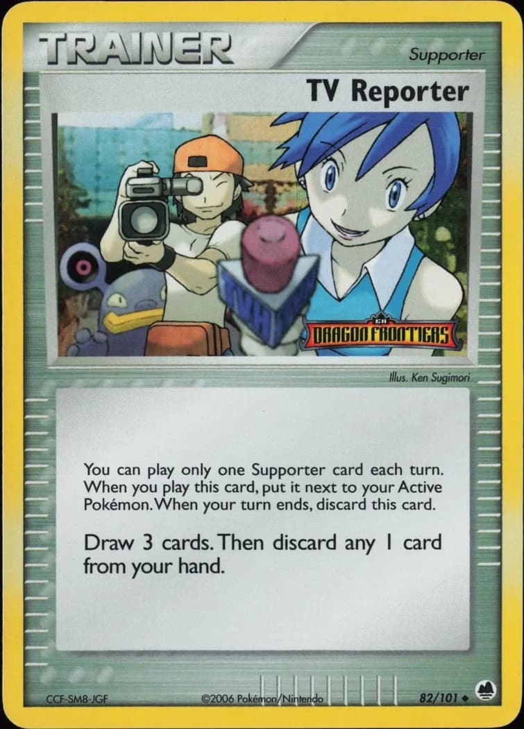 TV Reporter reverse holo card front, EX Dragon Frontiers 82/101