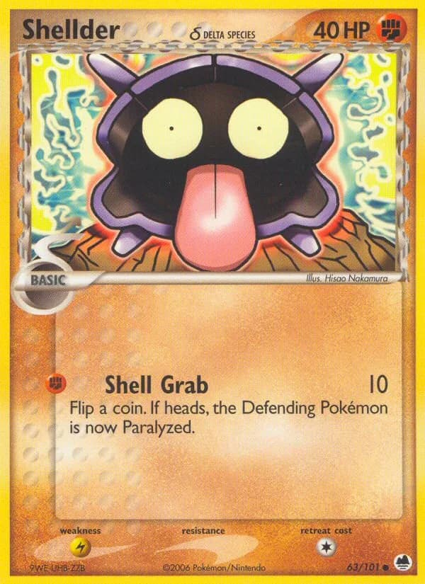 Shellder δ card front, EX Dragon Frontiers 63/101