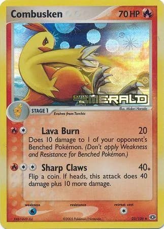 Combusken reverse holo card front, EX Emerald 25/106