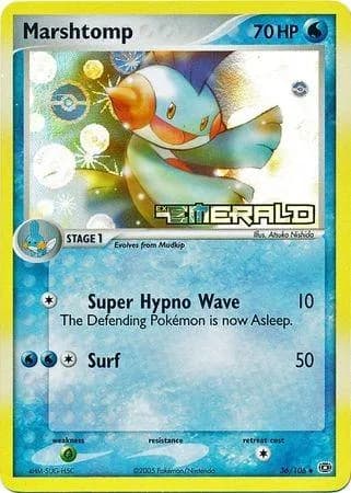 Marshtomp reverse holo card front, EX Emerald 36/106