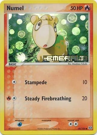 Numel reverse holo card front, EX Emerald 58/106