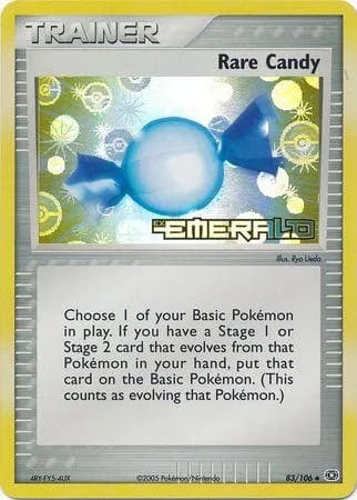 Rare Candy reverse holo card front, EX Emerald 83/106