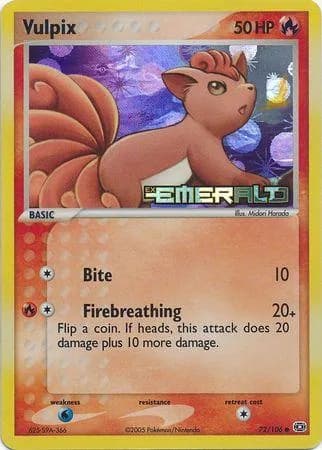 Vulpix reverse holo card front, EX Emerald 72/106
