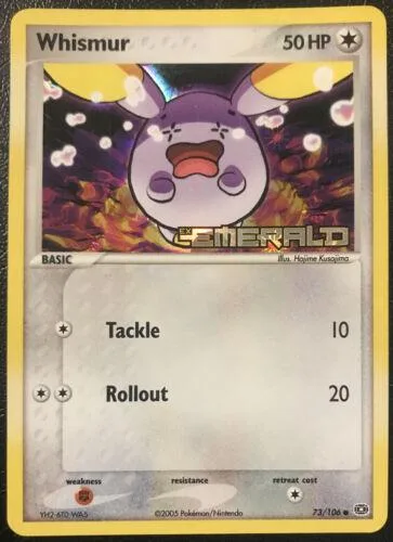 Whismur reverse holo card front, EX Emerald 73/106