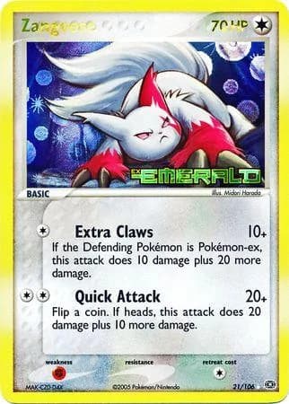Zangoose reverse holo card front, EX Emerald 21/106