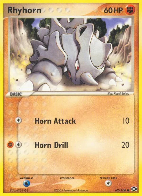 Rhyhorn card front, EX Emerald 62/106