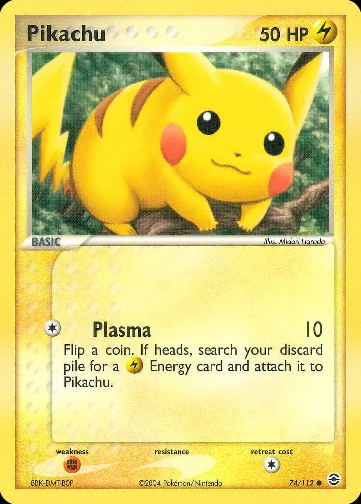 EX FireRed and LeafGreen Pikachu card front, 74/112