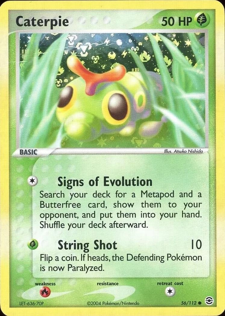 Caterpie reverse holo card front, EX FireRed & LeafGreen 56/112