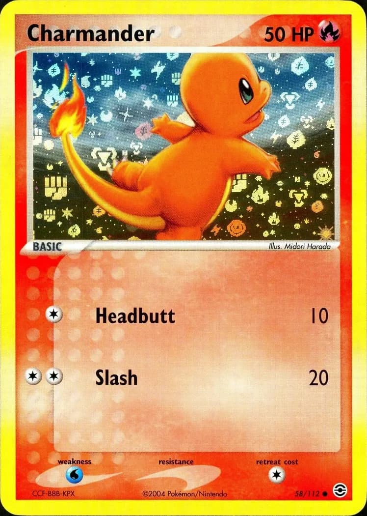 Charmander reverse holo card front, EX FireRed & LeafGreen 58/112