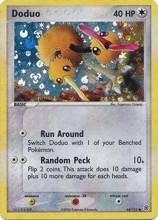 Doduo reverse holo card front, EX FireRed & LeafGreen 62/112