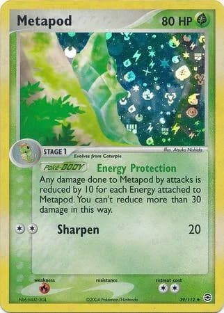 Metapod reverse holo card front, EX FireRed & LeafGreen 39/112