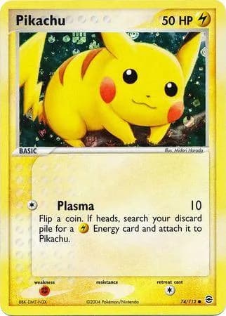 EX FireRed & LeafGreen Pikachu reverse holo card front, 74/112
