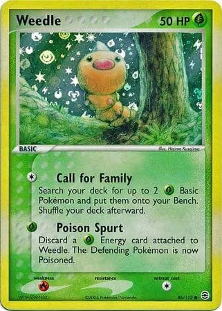 Weedle reverse holo card front, EX FireRed & LeafGreen 86/112
