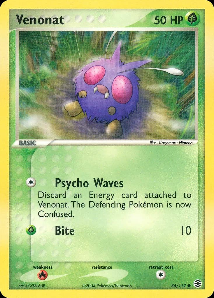Venonat card front, EX FireRed & LeafGreen 84/112