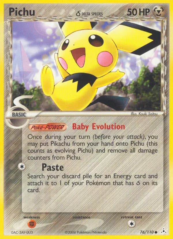 Pichu δ card front, EX Holon Phantoms 76/110
