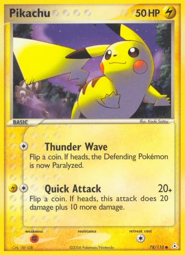 EX Holon Phantoms Pikachu card front, 78/110