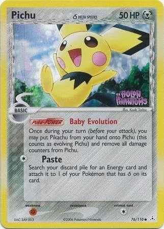 Pichu δ reverse holo card front, EX Holon Phantoms 76/110