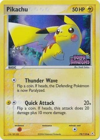 EX Holon Phantoms Pikachu reverse holo card front, 78/110