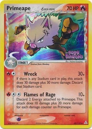 Primeape δ reverse holo card front, EX Holon Phantoms 50/110