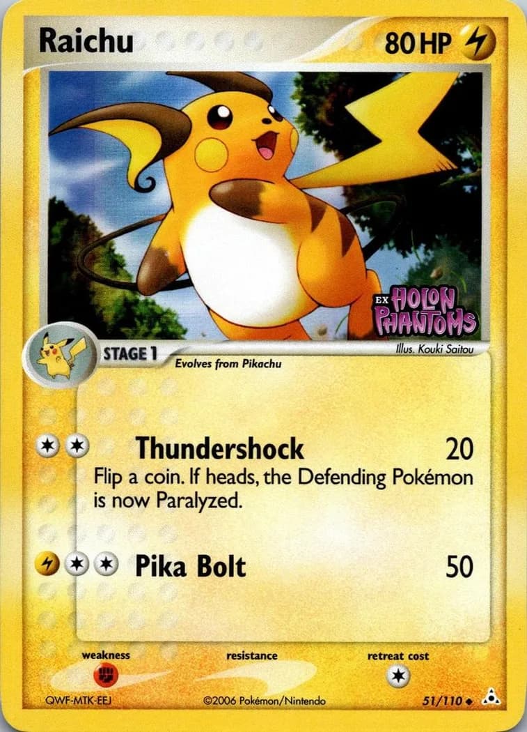 Raichu reverse holo card front, EX Holon Phantoms 51/110