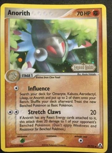 Anorith reverse holo card front, EX Legend Maker 29/92
