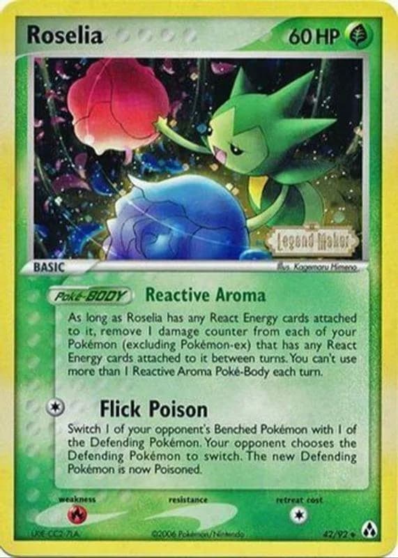 Roselia reverse holo card front, EX Legend Maker 42/92