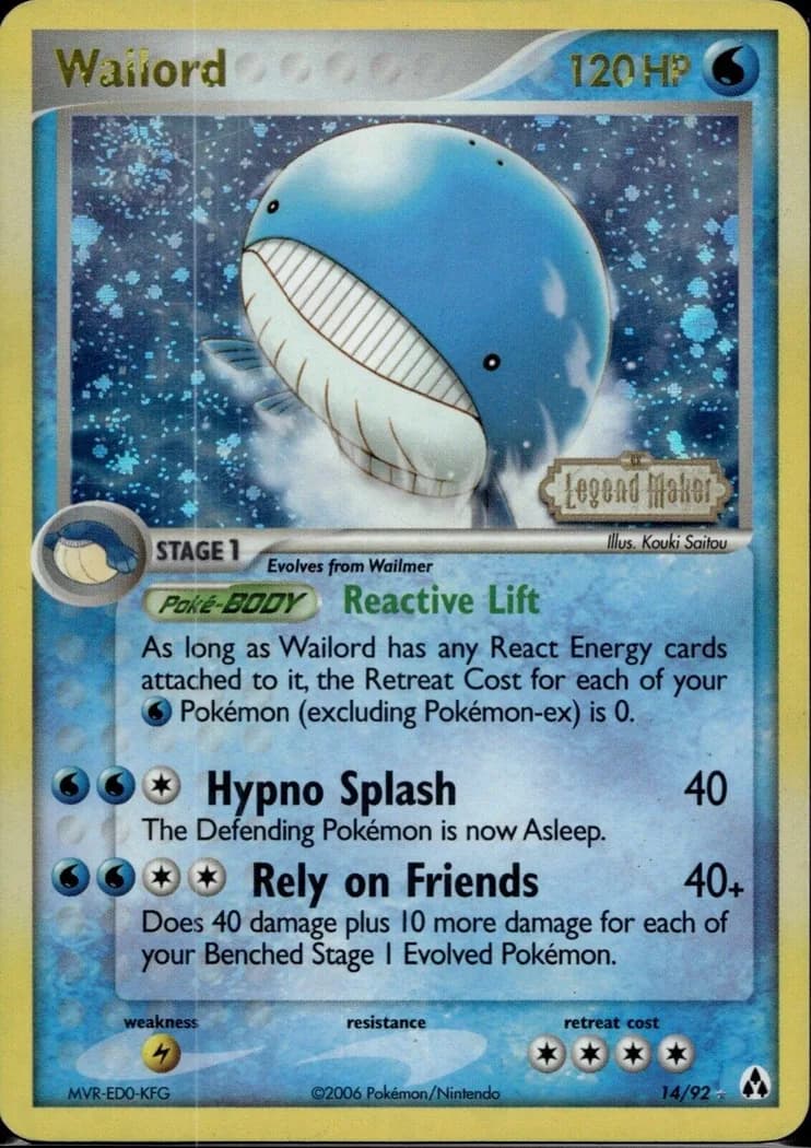 Wailord reverse holo card front, EX Legend Maker 14/92